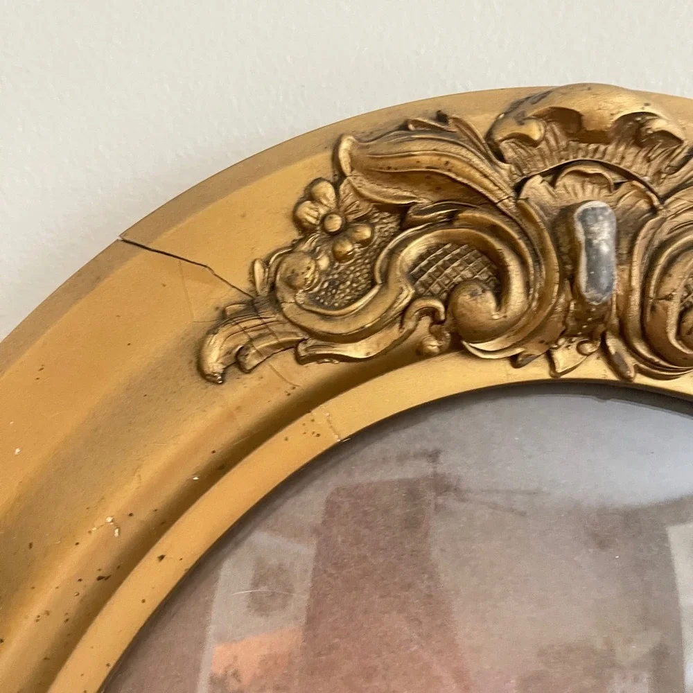 Antique Oval Frame Bubble Domed Convex Glass Picture Art 19x25 Victorian gold